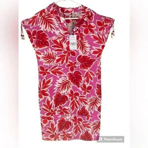 NWT PUNTO ROMA women’s beach cover up Size 6 red pink white shoulder bead detail